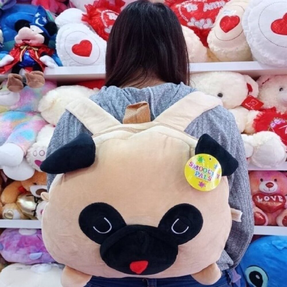 Smoochy Pals Beige Black Plush Pug Backpack One Size